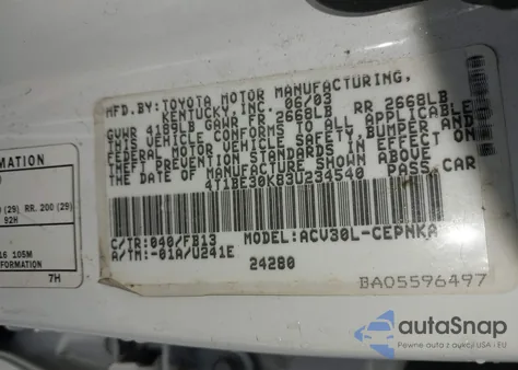 2003 Toyota Camry Le from USA, damaged, VIN 4T1BE30K83U234540